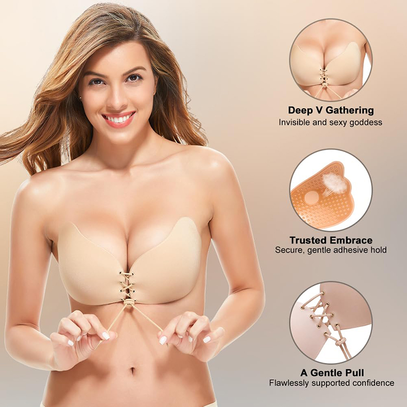 Plunge Bra Push Up - 1/2 Paar Damen Sommer rückenfreier trägerloser